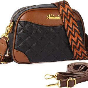 Small Leather Crossbody Bag Women Adjustable Strap Color-Block Stylish Purse